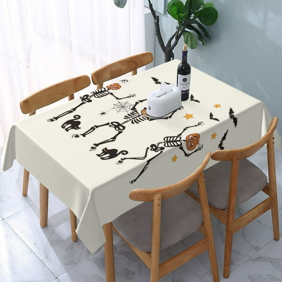 Halloween Table Cloth Rectangle Table 54x72in, Halloween Dancing Funny Skull Water-Repellent Table Cover Halloween Decor, Tablecloth Wrinkle Resistance for Halloween Decorations