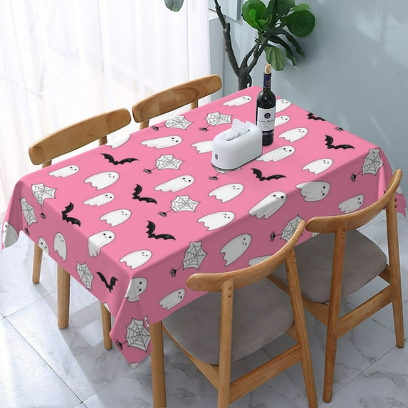 Halloween Table Cloth Rectangle Table 54x72in, pink ghost halloween Water-Repellent Table Cover Halloween Decor, Tablecloth Wrinkle Resistance for Halloween Decorations