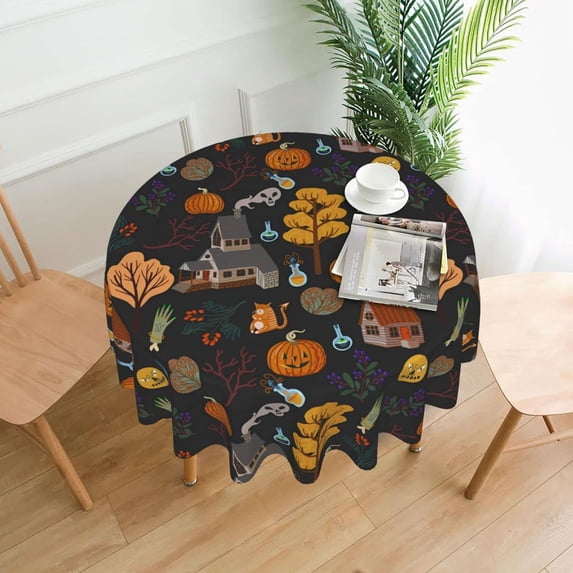Halloween Table Cloth Round Table Cover Wrinkle Resistant Waterproof Tablecloth 60 Inch Washable for Kitchen Party Picnic Pumpkin4