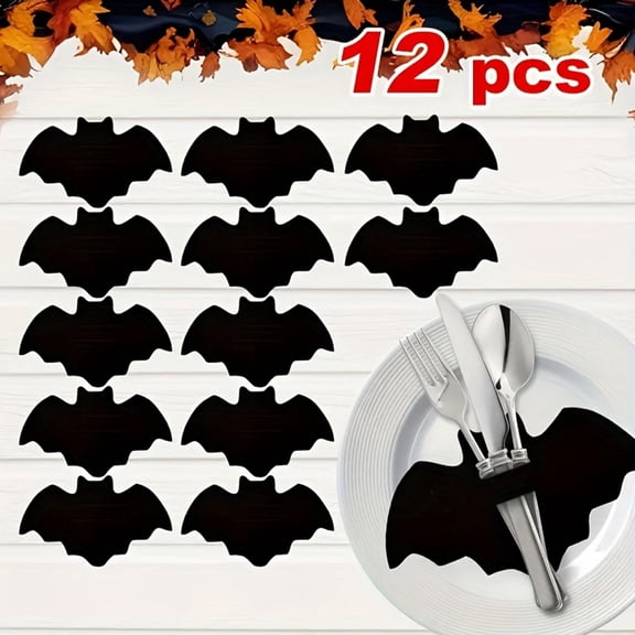 Halloween Table Decor, Bat Decorations for Halloween, 12 Pcs Black Halloween Decor Bat Shaped Table Mats, 6 X 3.5 Inch Halloween Placemats Set of 6 for Cutlery Arrangement, Small