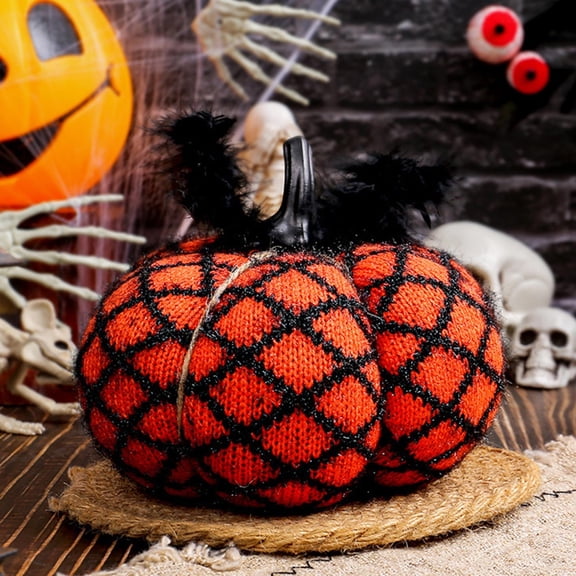 Halloween Table Decor,Halloween Knit Stuffed Pumpkin Lightweight Rounded Shaped Ornament,Desktop Shelf Accent For Cafe Home Thanksgiving Holiday Scene Matching