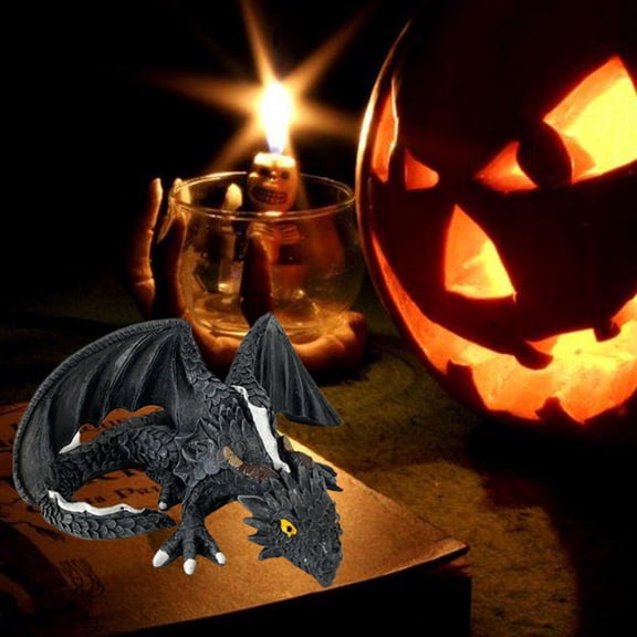 Halloween Table Decor, Halloween Table Decorations, Indoor Halloween Table Decorations, Gothic Home Decor, Hand Painted Crouching Black Dragon Statue for Coffee Table, Mantel and
