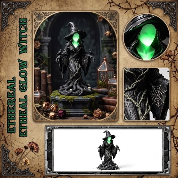 Halloween Table Decor, Light Up Halloween Decorations 7 Inch Resin Faceless Glowing Witch Statue, for Home Indoor Desktop Shelf Entryway Display, Add Spooky Ambience for Halloween