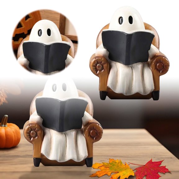 Halloween Table Decor Reading Book Ghost Figurines Cute Ghost Ornament Desk Decor Resin Statue for Table Centerpieces Shelf Home Mantel Tabletop,5.9 Inch