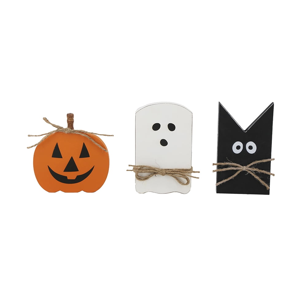 Halloween Table Decor Set of 3 Pumpkin Ghost Bat MDF Wood for Dining Room Mantle