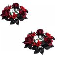 thumbnail image 1 of Halloween Table Decorations, Halloween Candle Holders, Candle Rings Wreaths, Gothic Halloween Decor, 2-Piece Burgundy Rose Black Leaf Candle Wreath Set with Red Berry Accents for, 1 of 7
