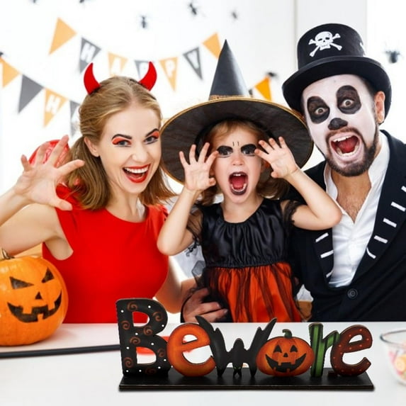 Halloween Table Decorations, Happy Halloween Wooden Centerpiece Signs Skull Pumpkin Decor Halloween Decorations for Home Classroom Kitchen