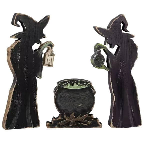 Halloween Table Decorations Rustic Wooden Halloween Witch Tabletop Decor Farmhouse Tiered Tray Centerpieces with Cauldron Lantern Potion Bottle for Indoor Mantel Home Fireplace Party