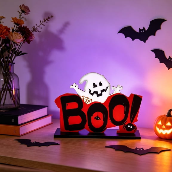 Halloween Table Decorations, Spooky Halloween Ghost Table Centerpieces Wooden Boo Sign for Desktop, Mantel, Window Sill, Shelf,Hallway Display