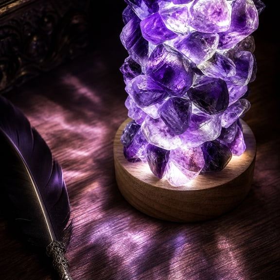 Halloween Table Gothic Home Decor, Amethyst Chip USB Night Light with Warm Glow for Bedroom Shelf Desk Or Altar Niche, 3.9×2.4in for Cozy Moody Ambient Glow, Crystal