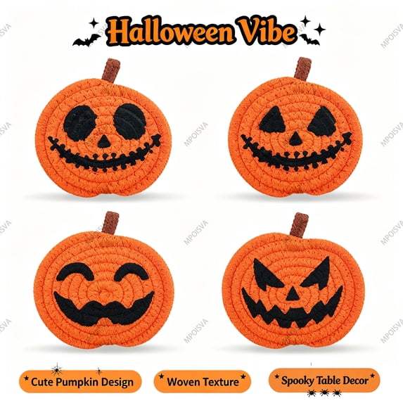 Halloween Table Mat Macrame Pumpkin Trivet Heat Resistant Absorbent Cotton Cup Pad for Fall Thanksgiving Coffee Table Decor by MPOISVA