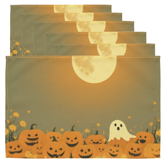 Halloween Table Placemats A group of pumpkins with a ghost in the middle of them. Table Place Mats 6 12 x 18 Inch Halloween Decor for Home