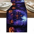 thumbnail image 1 of Halloween Table Runner - 120 Inch Long, Kitchen Dining Table Runner Dresser Scarves, Horror Pumpkins Halloween Dark Castle Purple Farmhouse Decor for Coffee Tables Wedding Party Banquet, 1 of 8