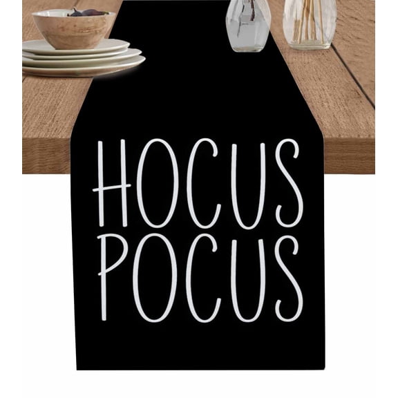 Halloween Table Runner 120 Inches, Hocus Pocus Black Abstract Simple Lines Art Bed Runner Dresser Scarves Tabletop for Indoor Outdoor Parties/Ceremony/Banquet, 13"x 120"