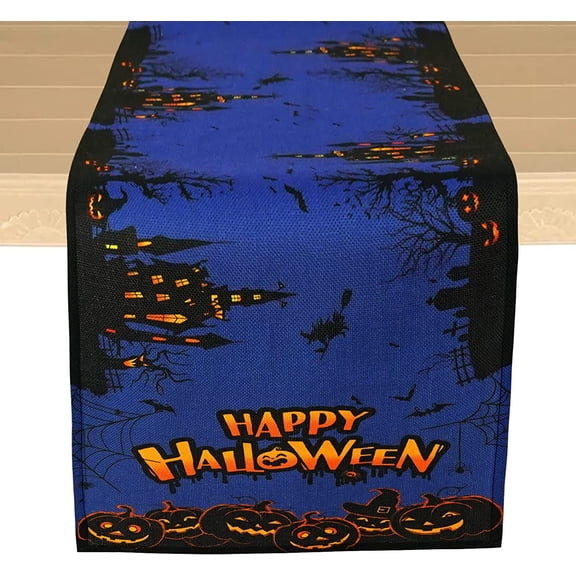 Halloween Table Runner 13.8*71 inch Halloween Table Cover Washable Spider Web Table Runner for Halloween Decoration
