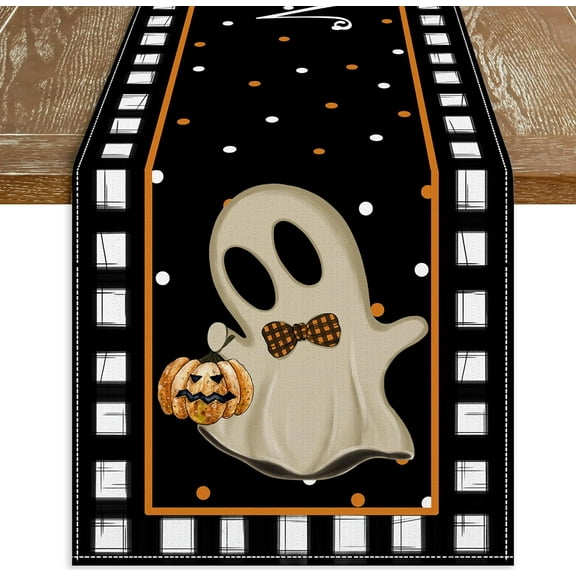 Halloween Table Runner 13" x 72", Black Halloween Trick or Treat Pumpkin Ghost Runners for Table, Halloween Spooky Table Runners Home Decorations for Indoor Outdoor Dining Table Decor