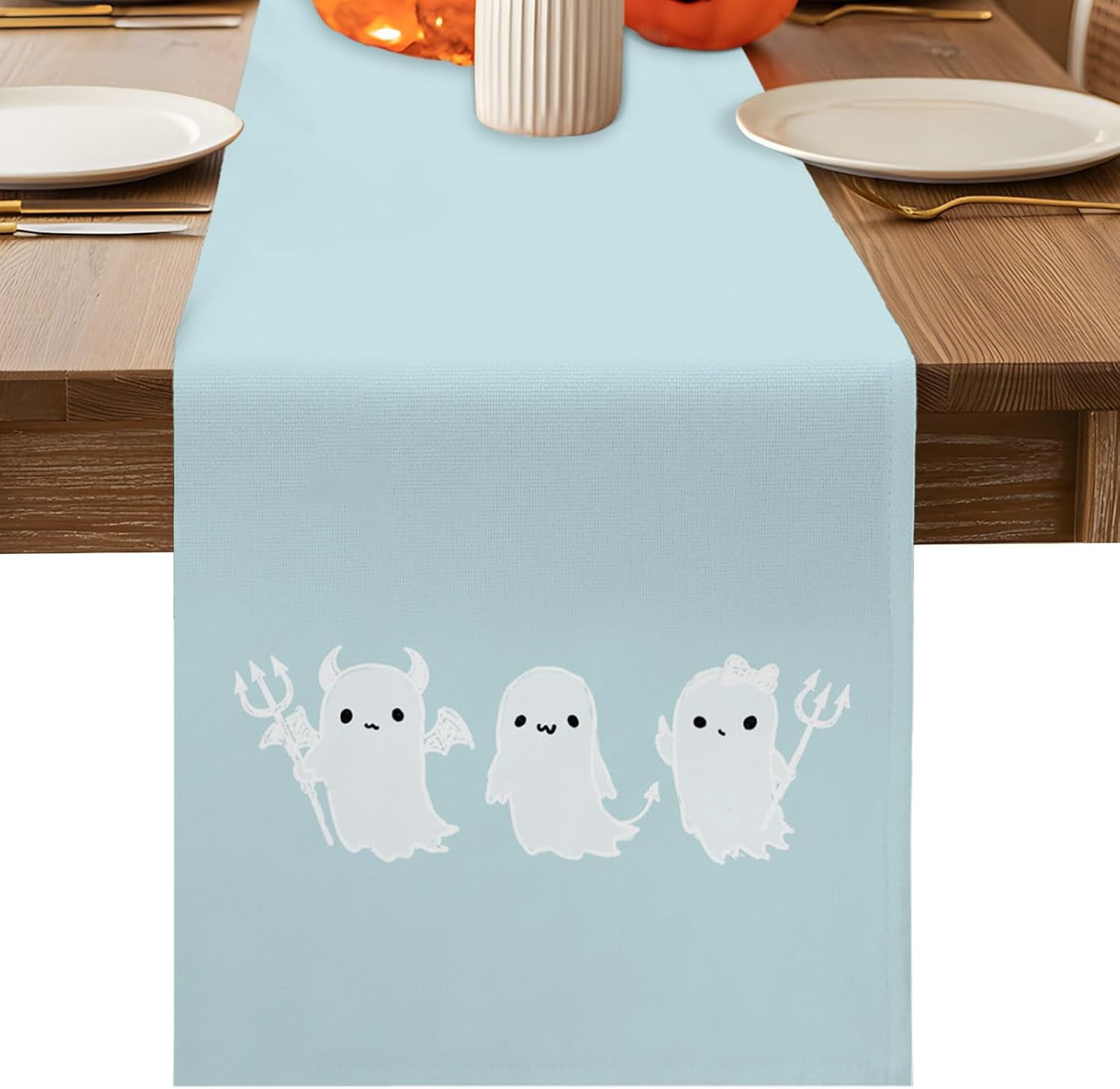 Halloween Table Runner 13 x 72 Inch, 1 Pack, Non-Slip, Blue Cartoon ...