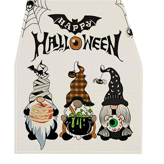 Halloween Table Runner 13x72 Inch Whimsical Gnome Driving Car Print Linen Decor for Spooky Dining and Coffee Tables