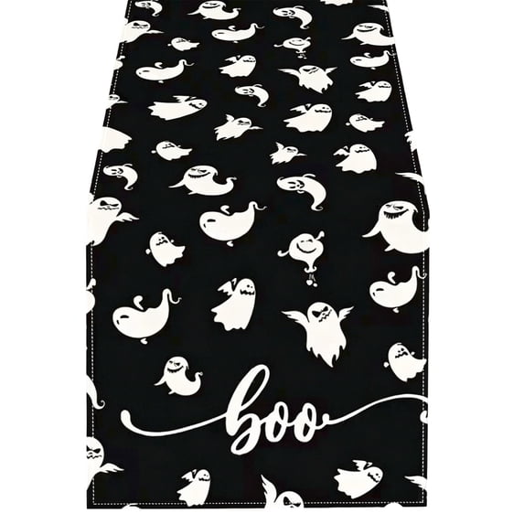 Halloween Table Runner 13x90Inch, Long Pumpkin Ghost Banner, Flannel Fall Holiday Tablecloth for Large Dining Room Kitchen Party Buffet Decoration