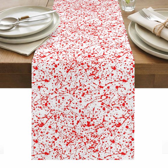 Halloween Table Runner - 36 Inch Long, Kitchen Dining Table Runner Dresser Scarves, Scary Red Blood Drop Splash Monochrome Farmhouse Decor for Coffee Tables Wedding Party Banquet