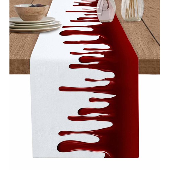 Halloween Table Runner 36 Inches, Horror Red Blood Driping Halloween Bed Runner Dresser Scarves Tabletop for Indoor Outdoor Parties/Ceremony/Banquet, 13"x 36"