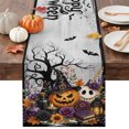 thumbnail image 1 of Halloween Table Runner - 48 Inch Long Fall Pumpkins Spooky Horror Bats Flowers Country Cotton and Linen Blended Dress Scarves Farmhouse Table Runner for Kitchen Dining, Coffee Table, 13" x 48", 1 of 8