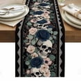 thumbnail image 1 of Halloween Table Runner - 60 Inch Long, Kitchen Dining Table Runner Dresser Scarves, Boho Horror Skull Flower Leaf Black Farmhouse Decor for Coffee Tables Wedding Party Banquet, 1 of 8