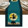 thumbnail image 1 of Halloween Table Runner - 60 Inch Long, Kitchen Dining Table Runner Dresser Scarves, Riding Black Witch Cat Green Plaid Pumpkin Farmhouse Decor for Coffee Tables Wedding Party Banquet, 1 of 8