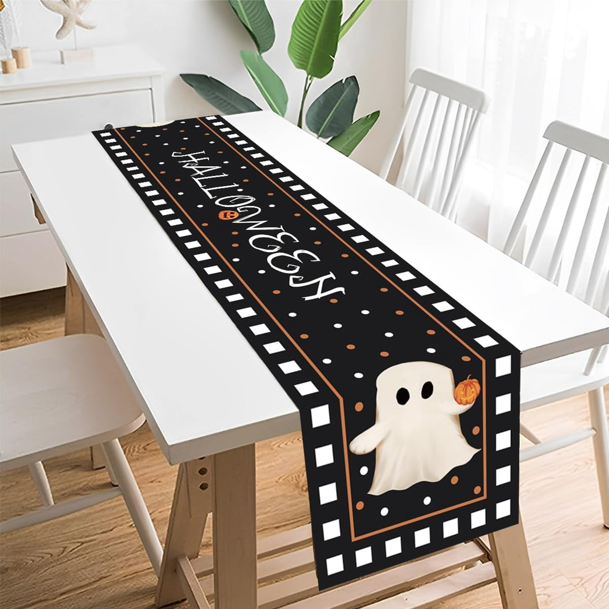 Chequerboard Border Halloween Table Runner 70.9 x 13.8 Inch, Checkered Border Polka Dot ...