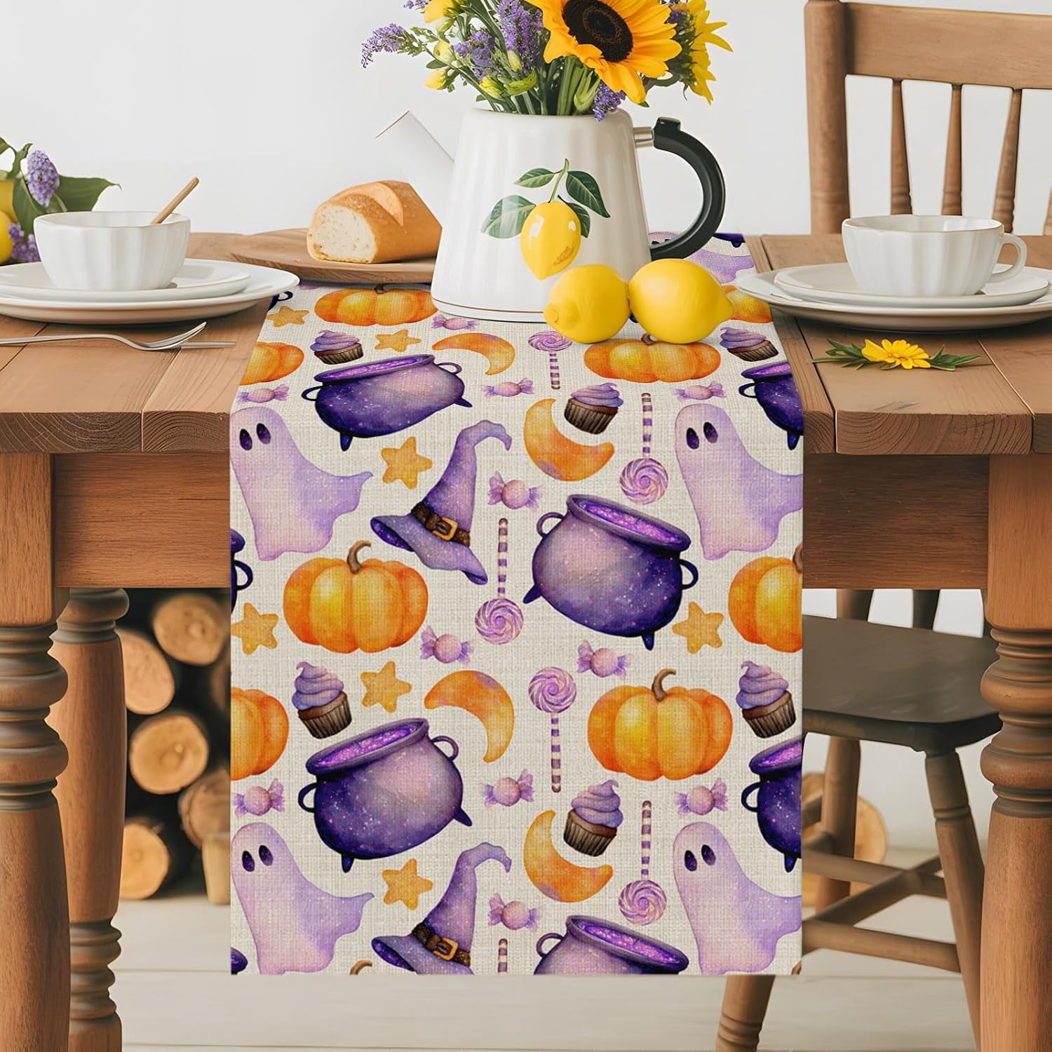 Halloween Table Runner 72 Inches Long, Horror Ghost Moon Pumpkin Magic ...