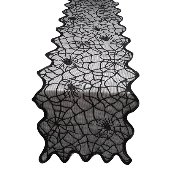 Halloween Table Runner, Black Lace Spider Web Table Runners, 14x72 inch Dark Gothic Cobweb Tabletop Decor for Wedding Holiday Party Supplies Home Decorations