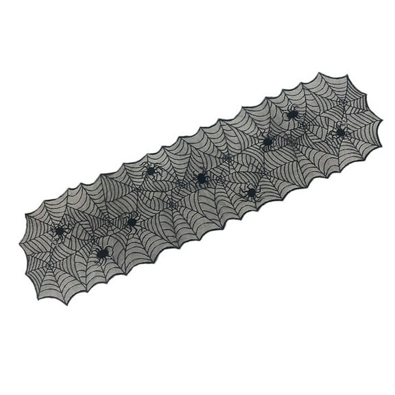 Halloween Table Runner Black Lace Spider Web Table Runners for Halloween Decor, Vivid Polyester Spider Web Table Runner for Masquerade Party Dinner Table Decoration 18 X 64 Inch