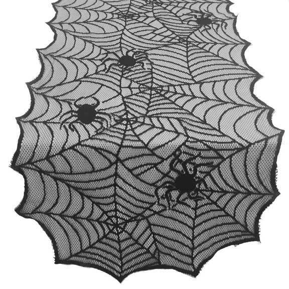 Halloween Table Runner, Black Lace Spider Web Table Runners for Halloween Table Decor, Halloween Lace Table Runner,Creepy Table Cloth for Halloween Party Dinner Table Decoration