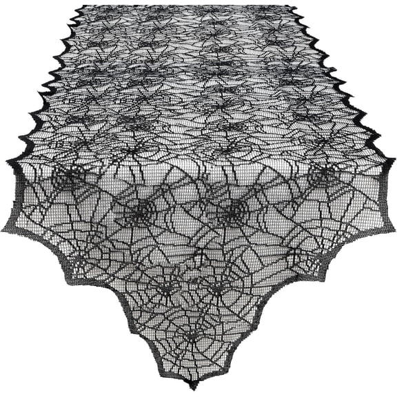 Halloween Table Runner, Black Lace Spider Webs Table Runners for Halloween Table Decor, 18 X 72 Inch Creepy Cover Table Runner Halloweens Party Dinner Table Centerpiece Favors Supplies Decorations