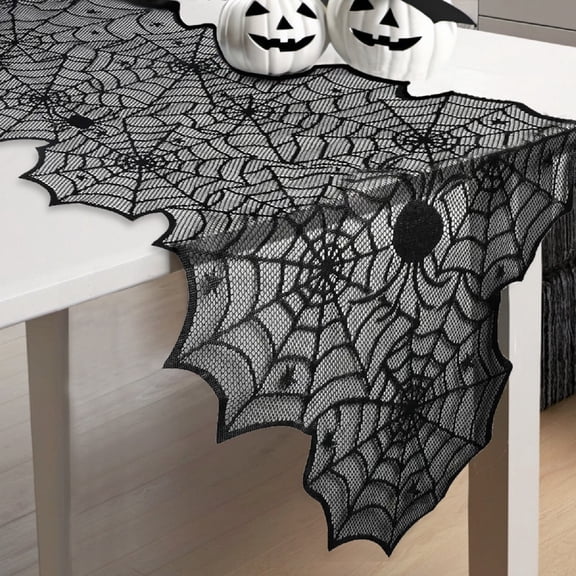 Halloween Table Runner, Black Lace Table Runner, 72 X 13 Inch Spider Web Table Runners Halloween Table Decor, Halloweens Table Decoration for Parties Gathering
