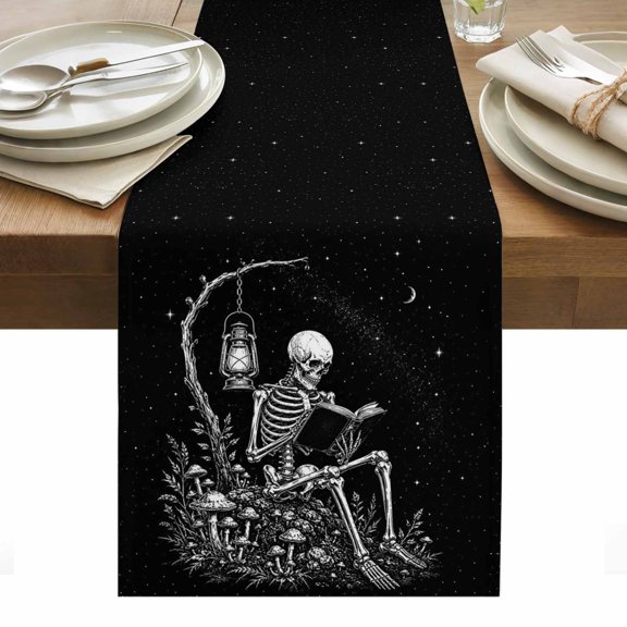 Halloween Table Runner, Dark Academia Goth Study Tree Arch Mystical Night Moon Stars Washable Kitchen Table Runners for Dining Table Decorations Party/Restaurant/Indoor Outdoor Use, 13x36in