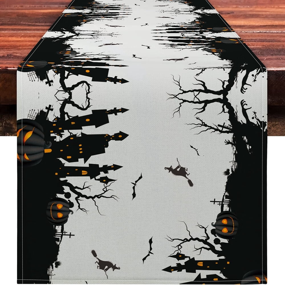 Halloween Table Runner, Halloween Pumpkin Haunted House Halloween ...