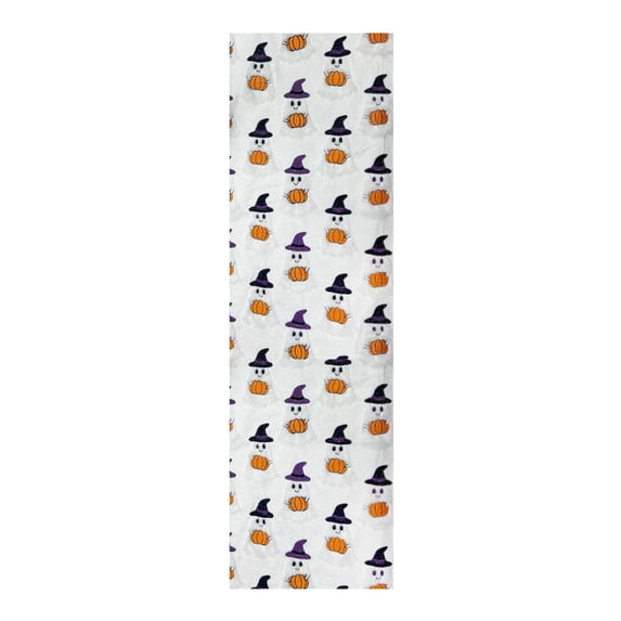 Halloween Table Runner Home Party Decor 13x108 Inch | Cute Ghost Witch Hat Pumpkin, Seasonal Kitchen Dining Table Decoration