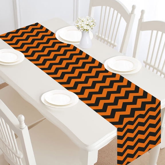 Halloween Table Runner, Indoor Halloween Table Decorations, Orange Table Runner, Halloween Fabric, Chevron Black and Orange Burlap Table Decor for Halloween Party Dinner Tables,