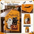 thumbnail image 1 of Halloween Table Runner, Jack O Lantern Decor, Halloween Ghost Decorations, Black Cat Halloween Decor, 13 X 72 Inch Linen Fabric Dining Table Accent with Non-Slip Backing, Heat, 1 of 8