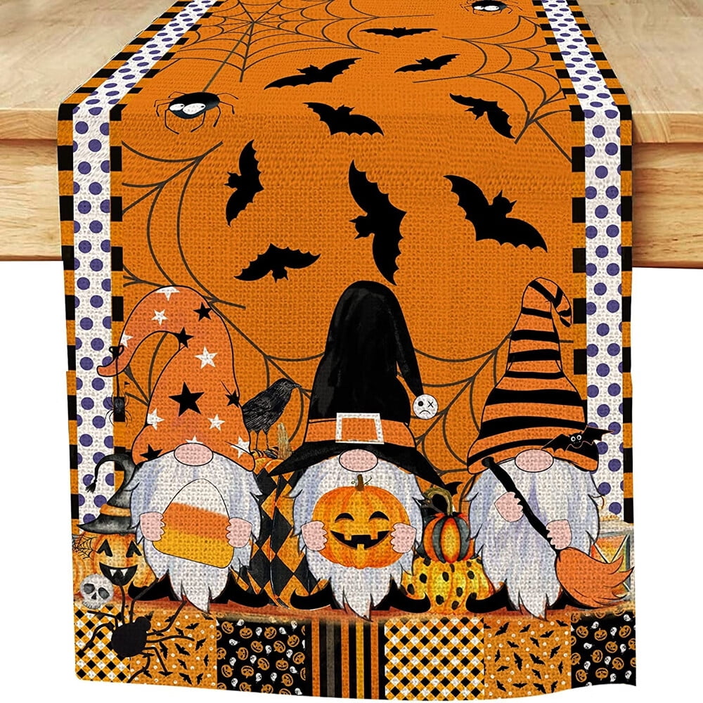 Halloween Table Runner Linen Spider Tablecloth for Kitchen Coffee Table