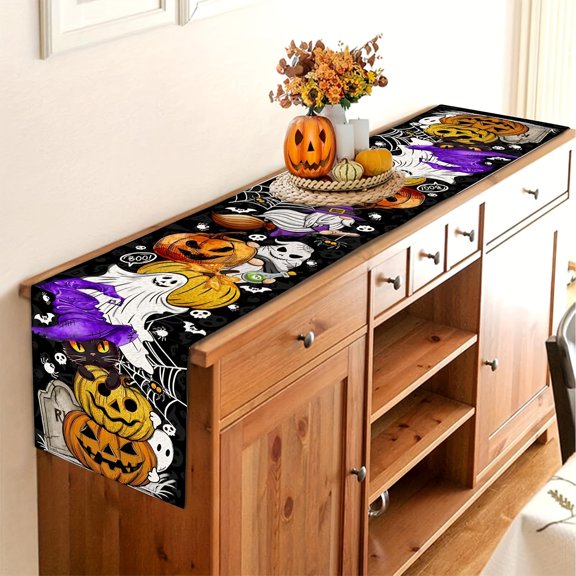 Halloween Table Runner Pumpkin Black Cat Halloween Table Runners Happy Halloween Boo Theme Decor for Kitchen Dining Table Home Party Decorations 13x72 Inch