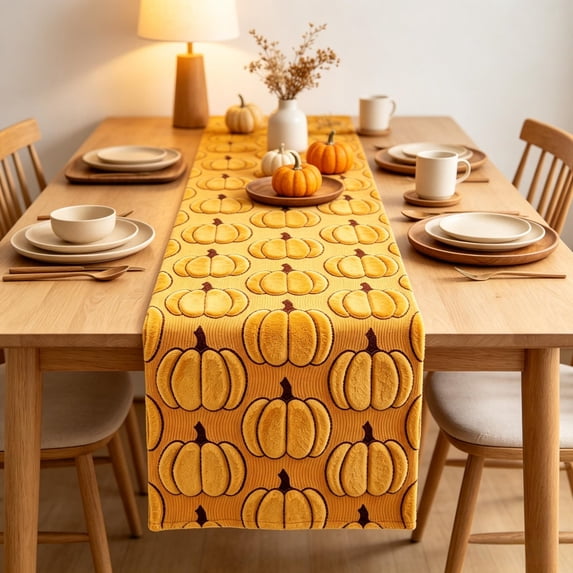 Halloween Table Runner,Pumpkin Printed Long Fabric Table Cover,Foldable Multi Use Cloth for Dining Sideboard Sofa Fall Holiday Styling(Yellow)