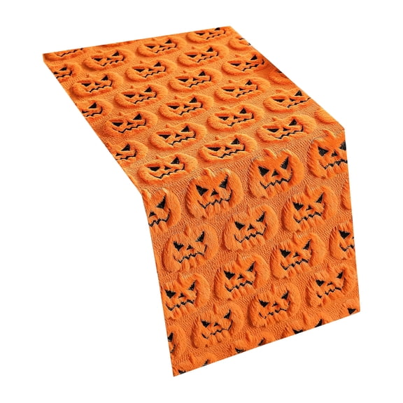Halloween Table Runner, Pumpkin Quilted Embroidered 3D Texture Orange Decor, 1 Pack Jack-o-Lantern Pattern Soft Table Cover, for Halloween Party Dinner Holiday Home Kitchen Dining Table Decoration