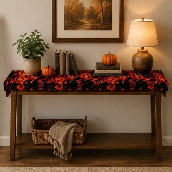 Halloween Table Runner Pumpkin Spider Web Kitchen Dining Decor