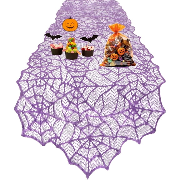 Halloween Table Runner, Purple Lace Spider Web Table Runner for Halloween Table Decor, 13 X 72 Inch Gothic Lace Cover Table Runner for Dining Table Centerpiece Halloween Decorations Indoor