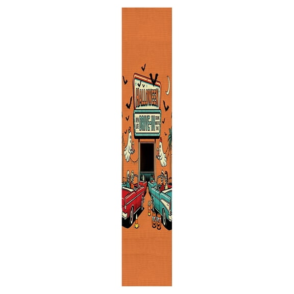 Halloween Table Runner Retro Drive-in Printed Decorative 1 Pack Halloween Tablecloth for Home Dinner Indoor Outdoor Halloween Party Birthday Festival Decor Supplies
