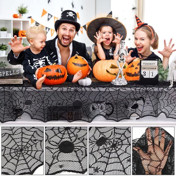 Halloween Table Runner Spider Web Design, 72 Inch Halloween Decorations Indoor for Kitchen Dining Party Home Decor, black