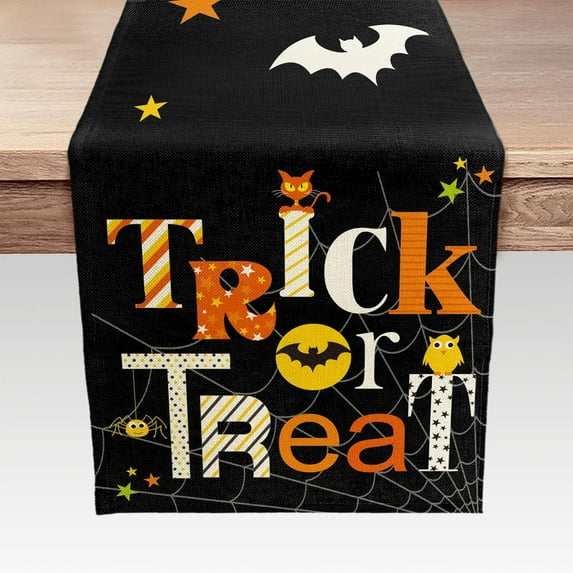 Halloween Table Runner Trick or Treat Farmhouse Holiday Kitchen Dining Table Decoration Runners for Indoor Outdoor Home Party Decor 13 x 48 Inches