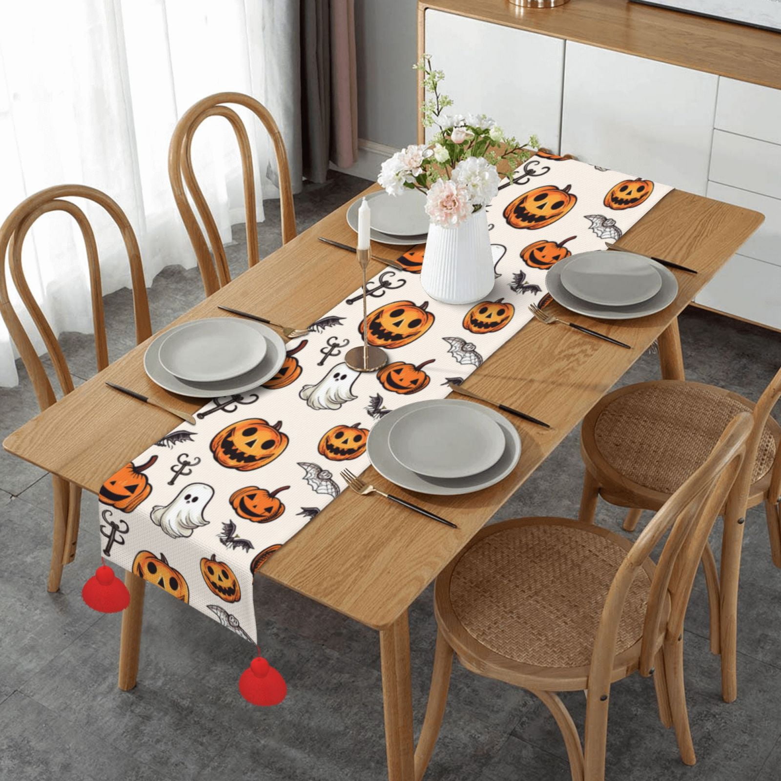 Halloween Table Runner - bat halloween pumpkin Table Runner 60 Inches ...